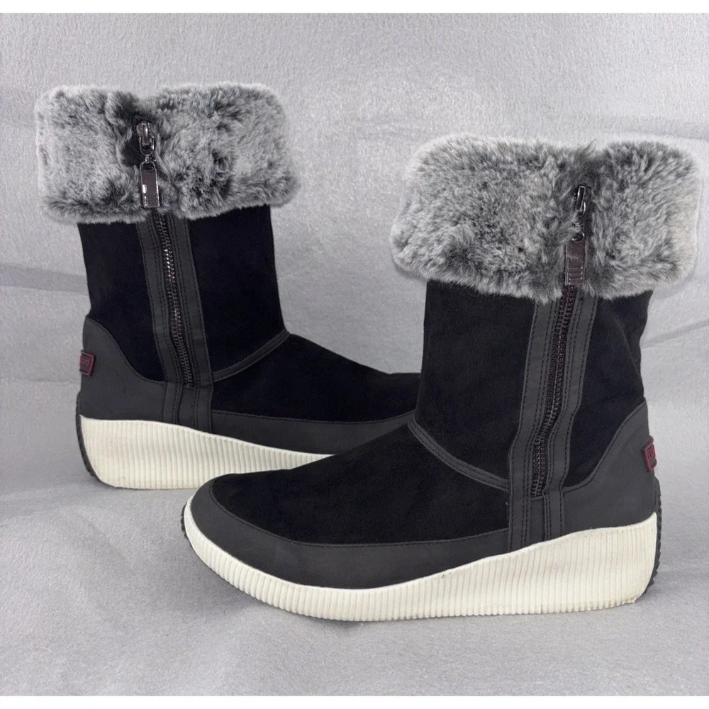 London Fog Collection CHERYL Black And Gray Fur Lined‎ Winter Boots Women's 10